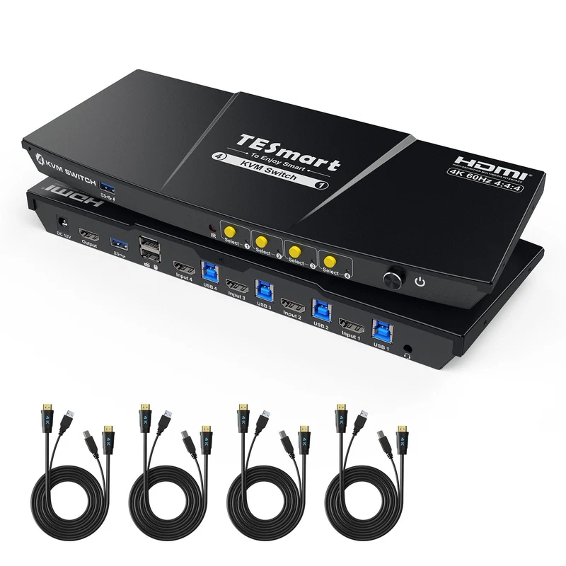4 Port KVM Switch Kit HDMI 4K60Hz mit USB 3.0 Dockingstation, 4 PCs 1 Monitor