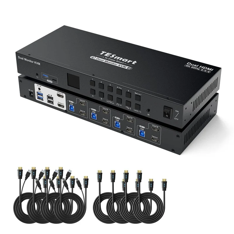 4-Port Dual-Monitor KVM Switch Kit HDMI 4K60Hz mit USB 3.0 Hub & Audio I/O, EDID
