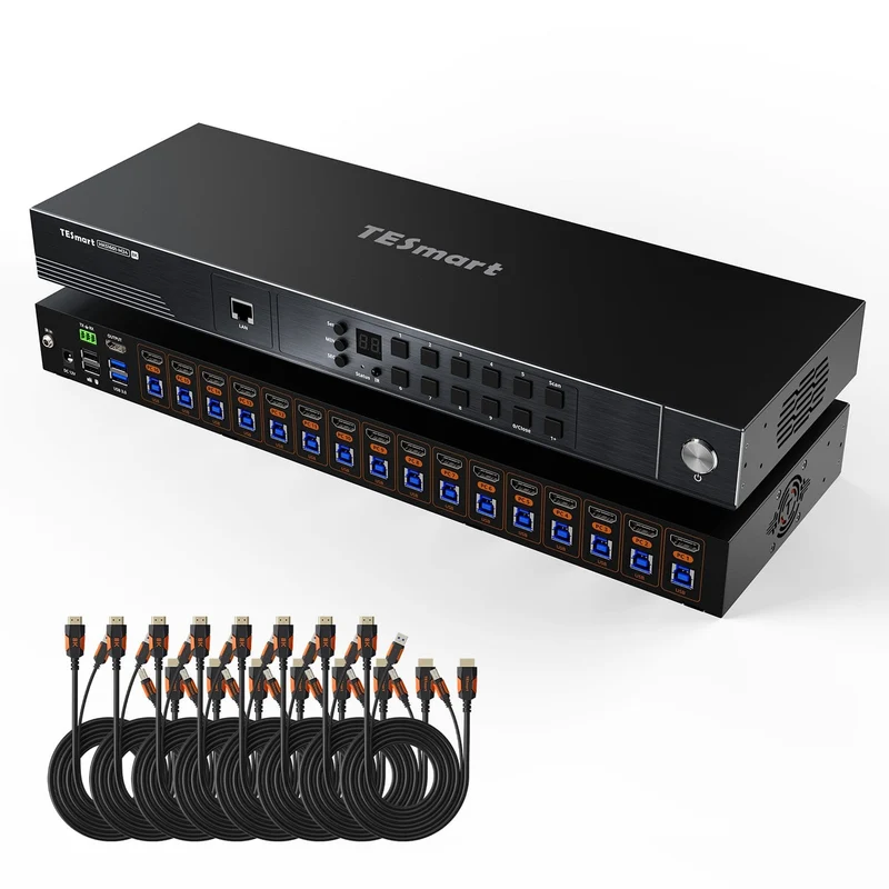 16-fach 8K60Hz HDMI 2.1 KVM Switch – Multi-Control, USB 3.2 Gen1 (5 Gbit/s) & Smart Modes für Profi-Studios und Multi-PC-Setups