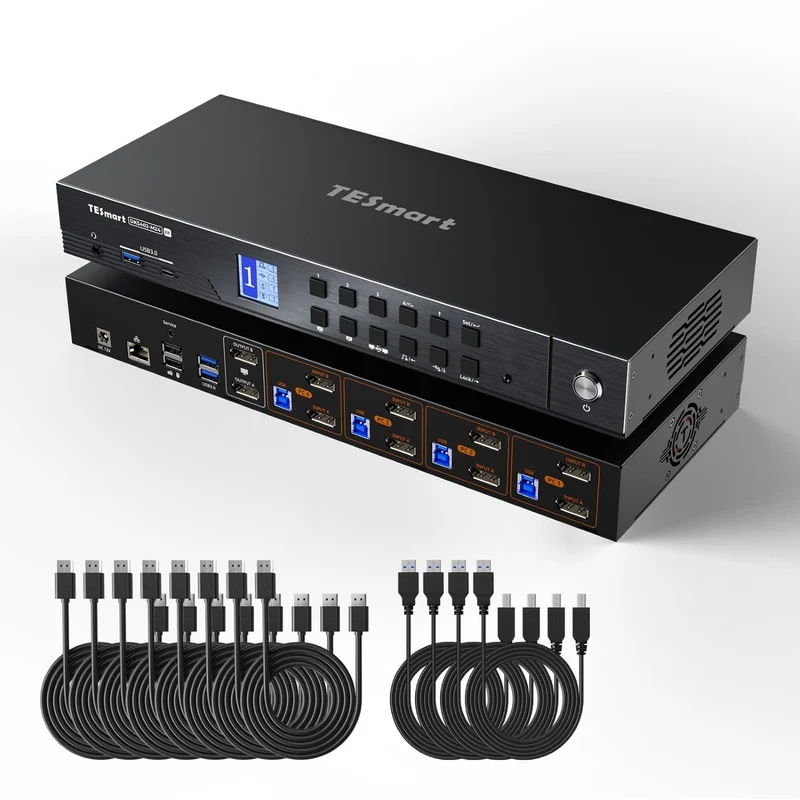 DP 1.4 Dual 8K@60Hz KVM-Switch mit Netzwerk-Hub & Smart EDID – für IT-Profis, Kreative & Multi-PC-Setups