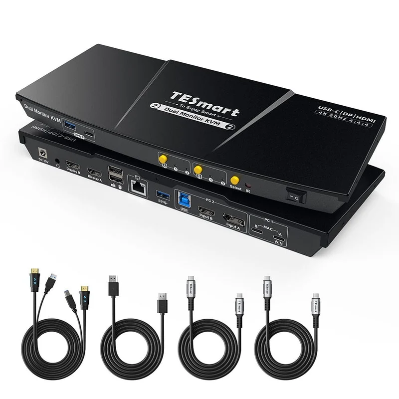 Dual 4K60Hz Hybrid KVM Docking Station Kit - USB-C with MST & EDID for 1 Laptop & 1 Desktop