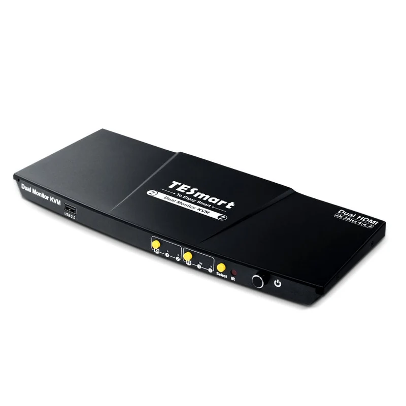2 Port Dual Monitor KVM Switch HDMI 4K30Hz mit USB 2.0 Hub & Audio I/O